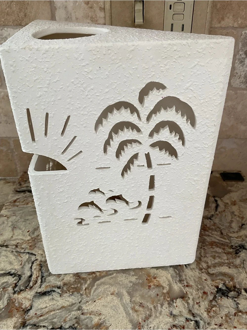 Cream Ceramic Tropical Palm Tree and Dolphin Cutout Wall Decor/Light